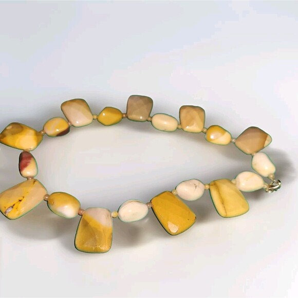 Natural Yellow Mookaite Jasper Necklace Chunky Polished Faceted Stones Heavy - Picture 9 of 10